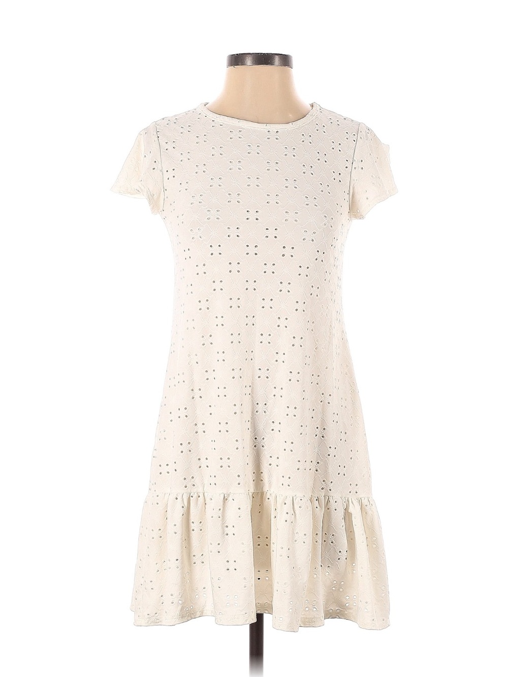 Off White Eyelet Ruffle Dress